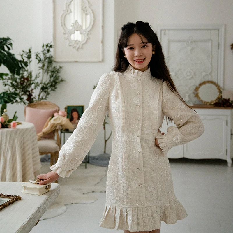

Original Design Cysanthemum Dr Luxury Autumn Outfit Coarse Tweed Women's Faion Maitreya Aosphere Mature Sle Coat