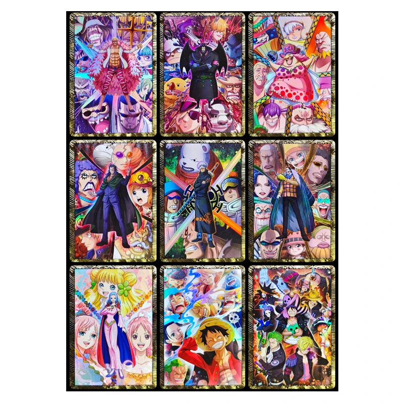 9Pcs/set Anime One Piece DIY Emperor Manga Luffy Crocodile Storm Strip Refractive Process Self-Made Card Game Collection Cards