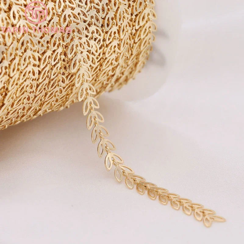 (4308)1 Meter Width 6MM 24K Gold Color Brass Leaf Leaves Necklace Chains High Quality Diy Jewelry Findings Accessories