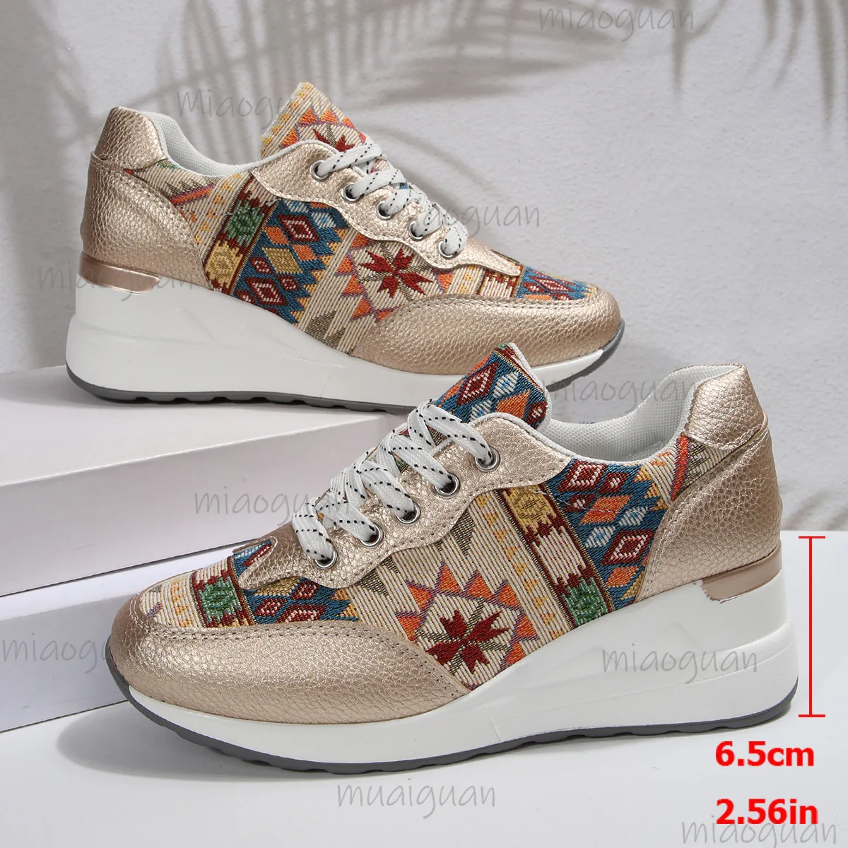 

Bohemian Wedge Heel Sneakers Women 2026 Geometric Pattern Casual Sports Shoes Ladies Lightweight Thuck Platform Ladies Footwears