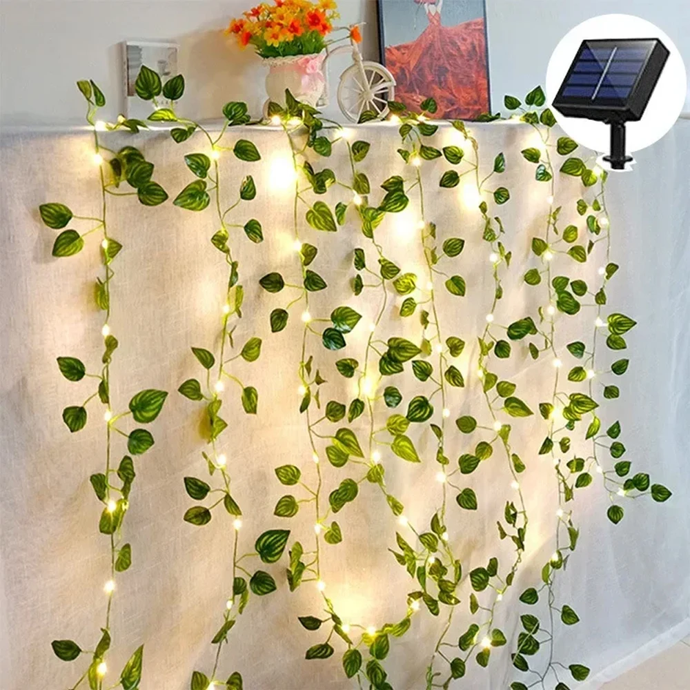 Pop LED Solar String Lights 100led 10m Fairy Lights Waterproof Ivy Maple Leaf Garland Outdoor Lamp Christmas For Camping Garden