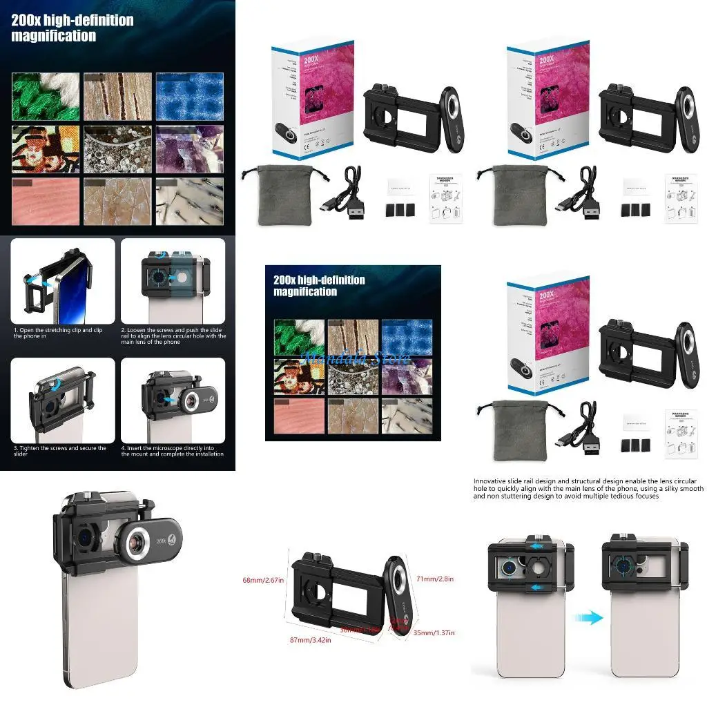 U2JC Multifunction Universal Lens for Mobile Phone 200x Microscope Lens