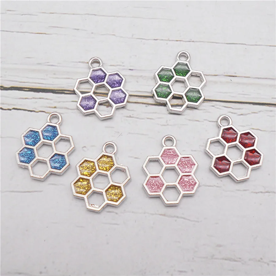 12PCS Enamel Honeycomb Charms Alloy Hollow Hive Pendant For Necklace Earrings Bracelet Jewelry Accessory