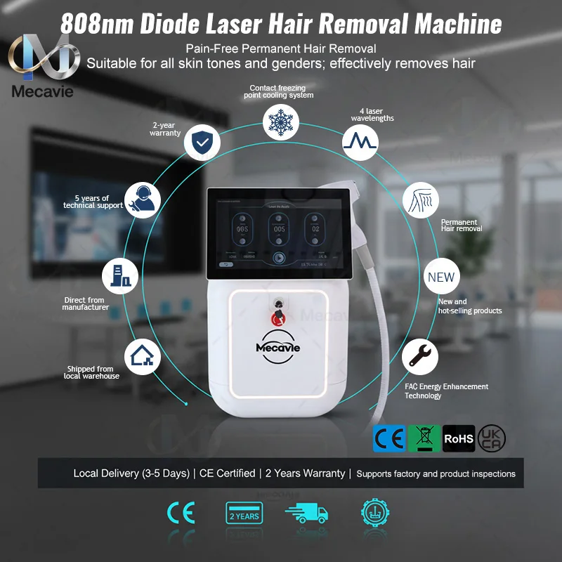 Portable 808nm Diode Laser Hair Removal Machine Ice Cooling Soprano Ice Platinum 755 808 1064nm Triple Wavelength Permanent Hair
