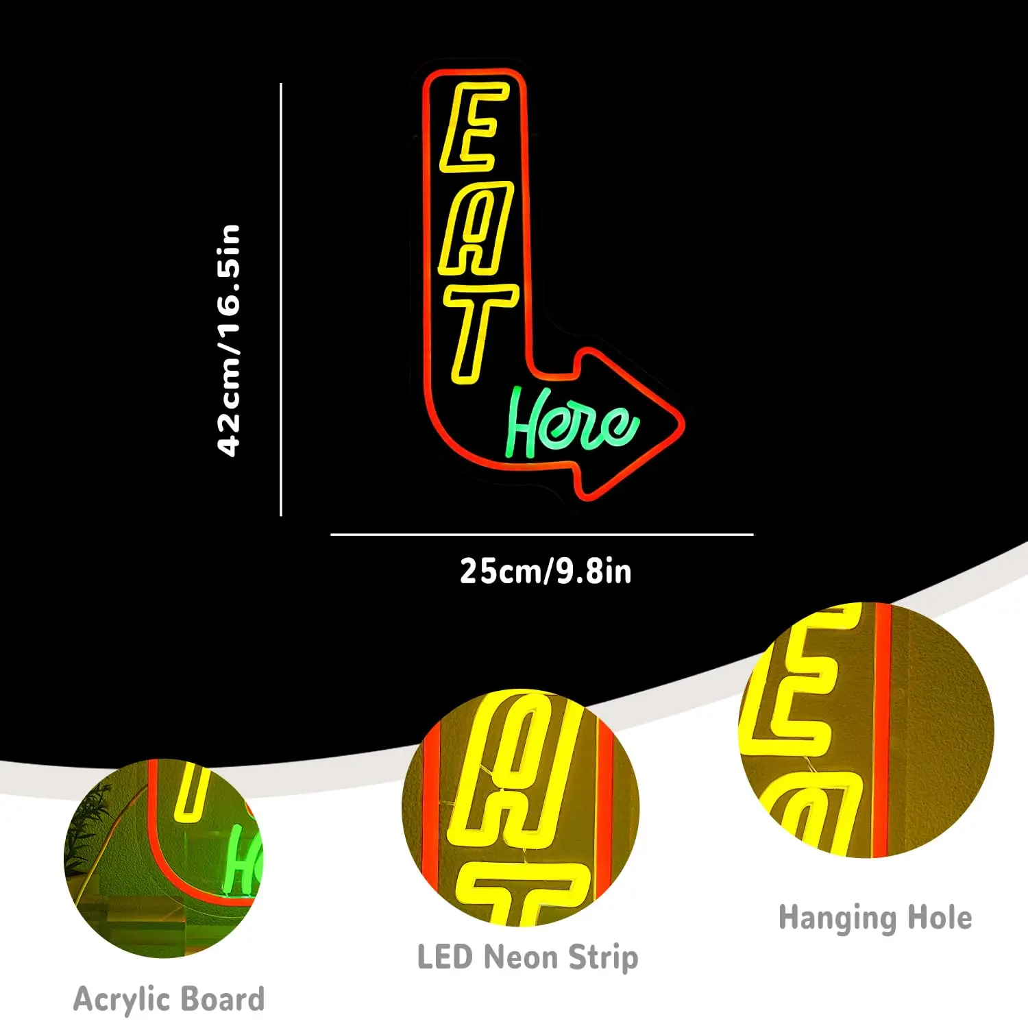 أكل هنا علامة النيون لديكور الحائط المطبخ علامات النيون LED السهم Led أضواء النيون لمطعم المطبخ غرفة المعيشة الديكور