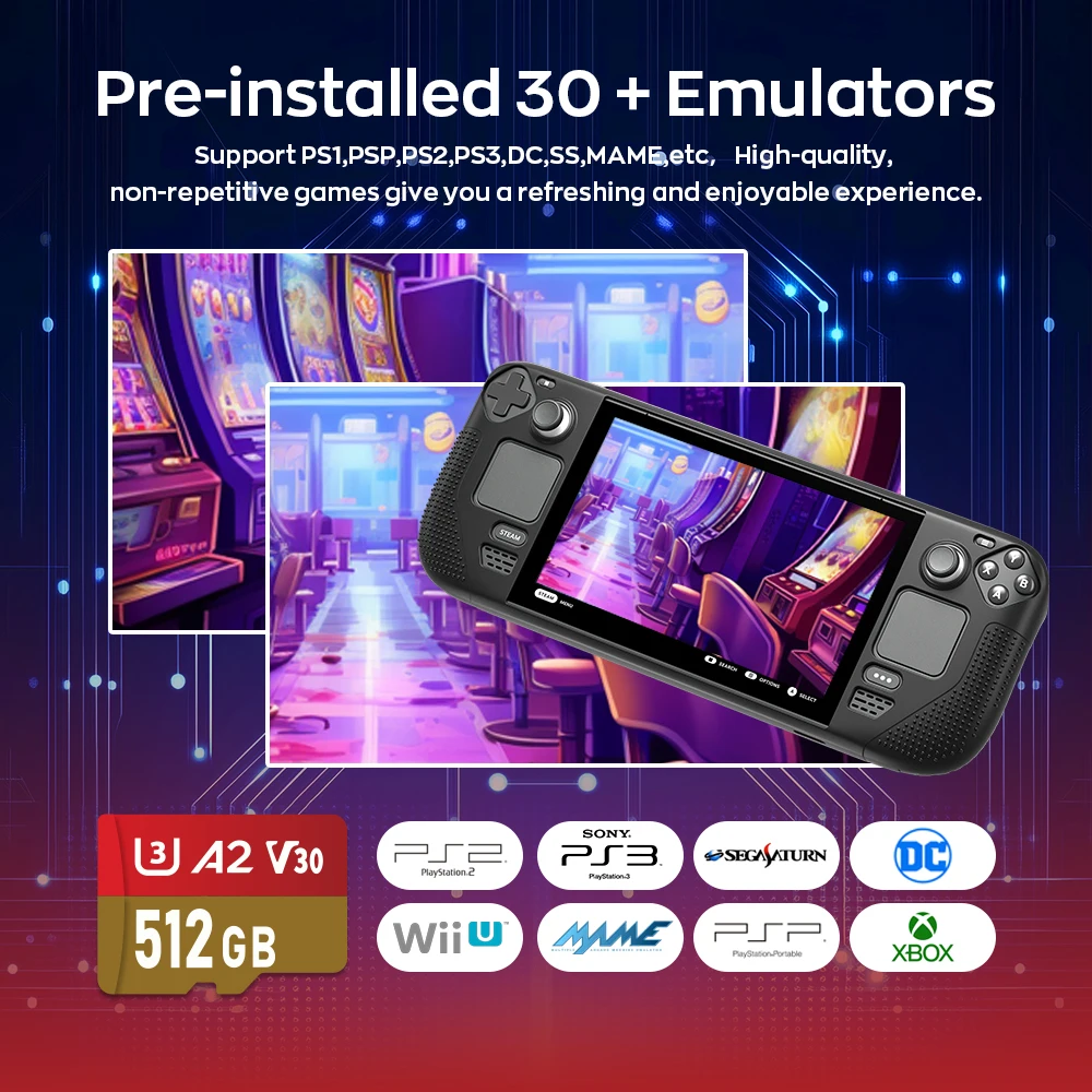 512G/256G Game Card For Steam Deck Batocera.Linux 40 with 30+Emulators 15000 Games Memory Card For PS3/PS2/PSP/XBOX/WII/SS/DC