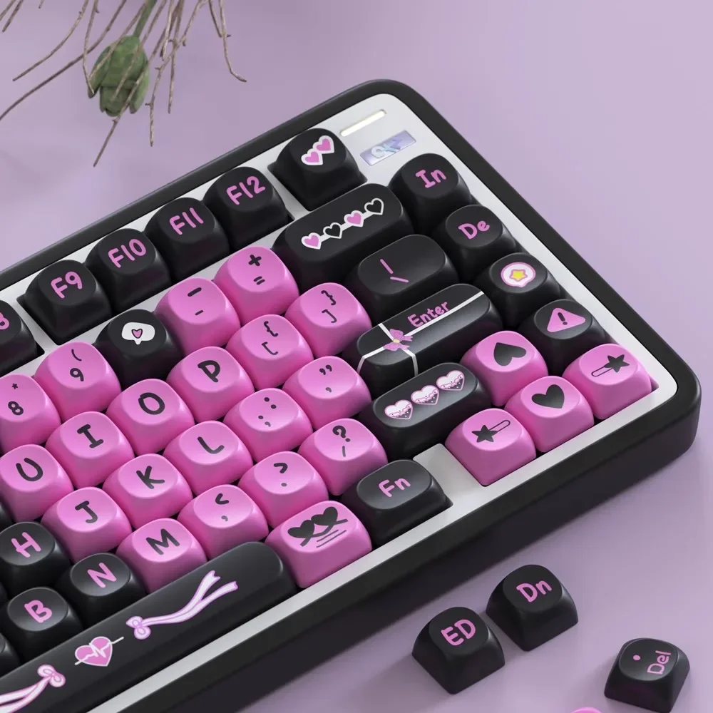 Black powder 125-key SOA keyboard keycaps, custom keycaps, pink, cute keycaps, mechanical keyboard accessories