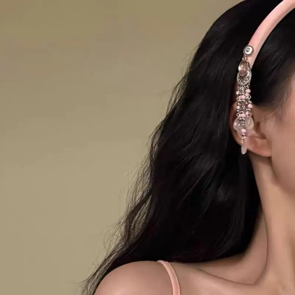 Creative Satin Tassel Bell Hair Band Crystal Butterfly Ethnic Style Hair Hoop Pendant Elegant Pearl Headband Decoration