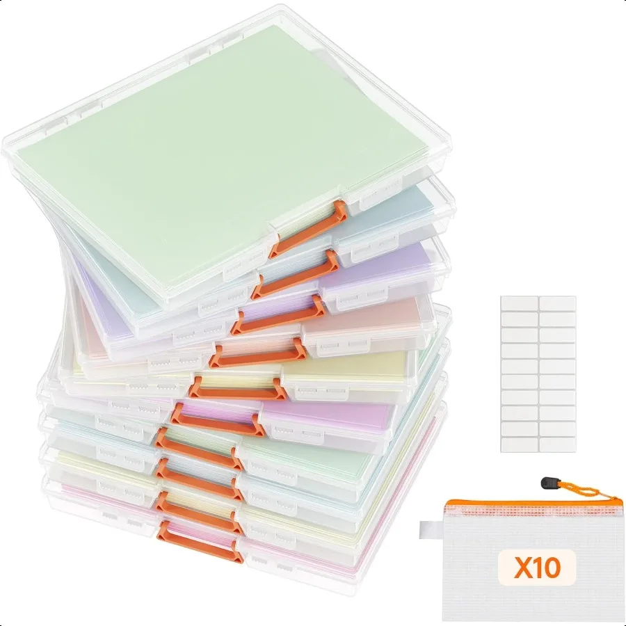 

Lifewit 10 Pack Plastic Paper Storage Boxes A4 Letter Size 10 Extra Zipper Bags Sticker Label Portable File box with Latching L