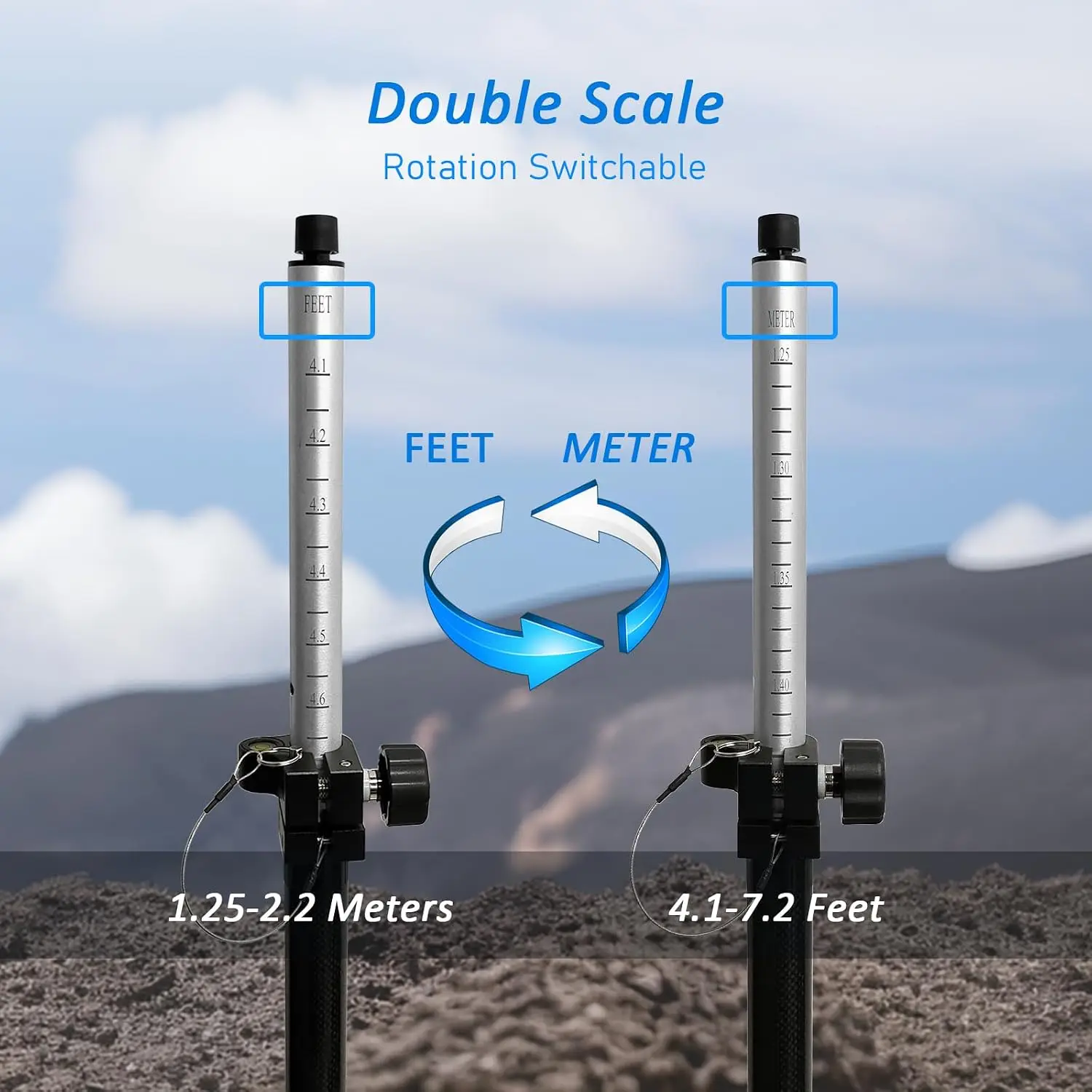 2.2M/7.22FT Carbon Fiber and Aluminum GPS Pole with Carry Bag, Telescopic Range Pole of Level Bubble, Rover Rod RTK GNSS Surveyi