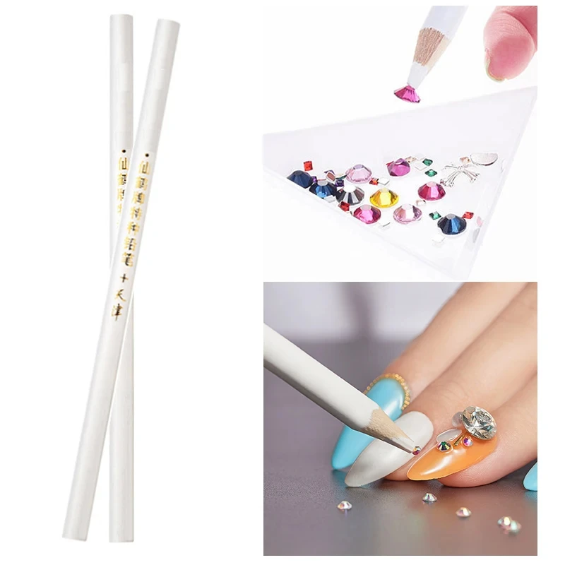 20/5Pcs Rhinestone Picker Dotting Pencil White Wax Pen Crystal Bead Applicator for Nail Art Decoration Stones Picking Tool