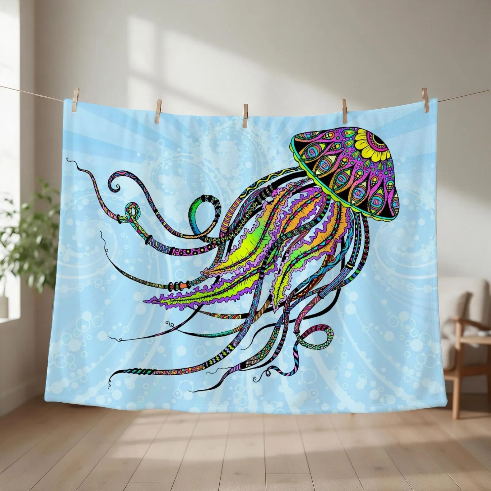 Electric Jellyfish Throw Blanket halloween Plush bed plaid Summer Blankets