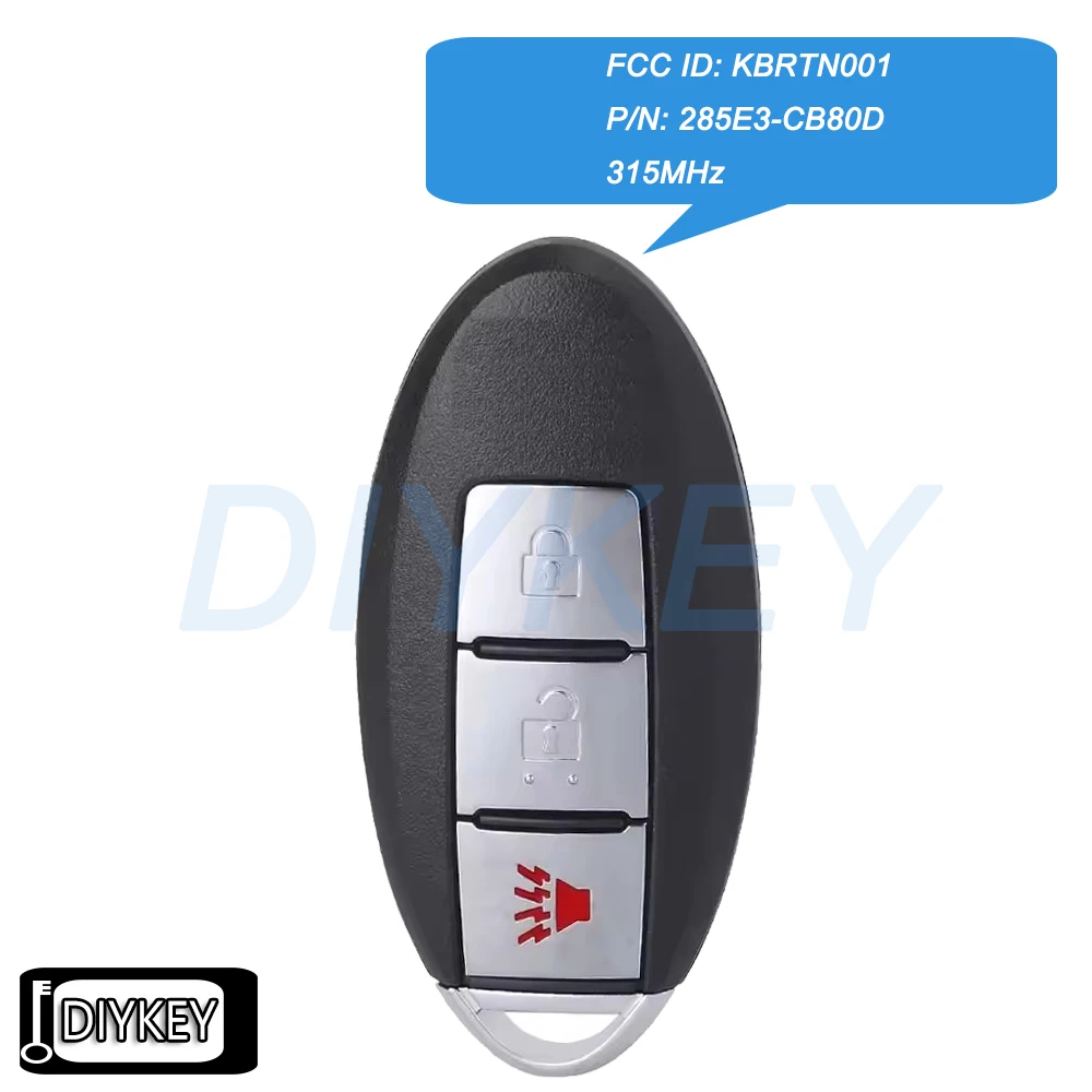 Portachiavi per auto con telecomando intelligente a 3 pulsanti 315 MHz per Nissan Murano 2005 2006 2007 FCC ID: KBRTN001 P/N: 285E3-CB80D