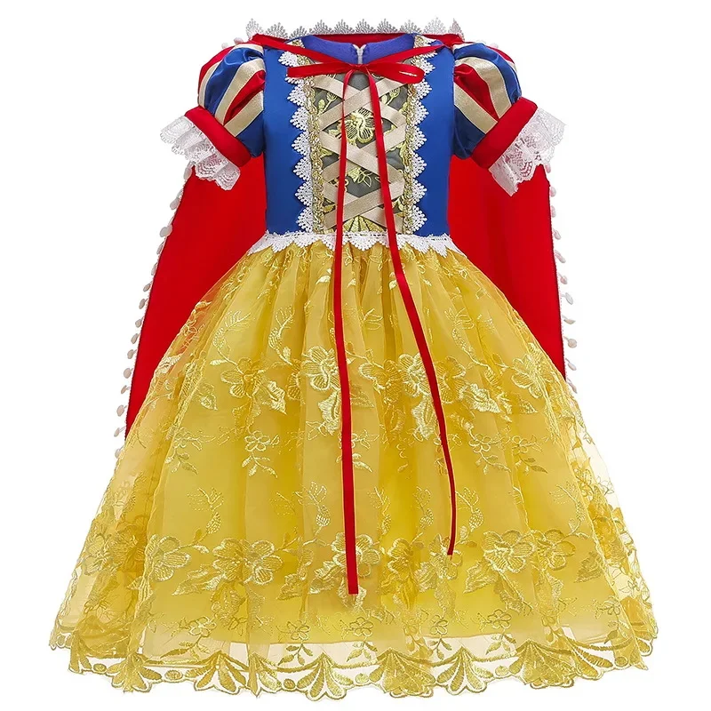 Little Girl Snow White Fairy Tale Princess Dress Carnival Party Child Cosplay Costume Summer Clothing With Cloak Accessories