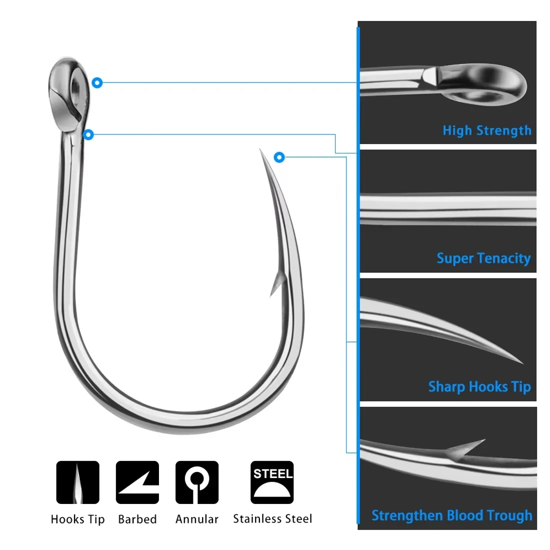 9KM 15 Buah Kait Jigging Kait Bantuan Pancing Tugas Berat Air Asin Kait Besar