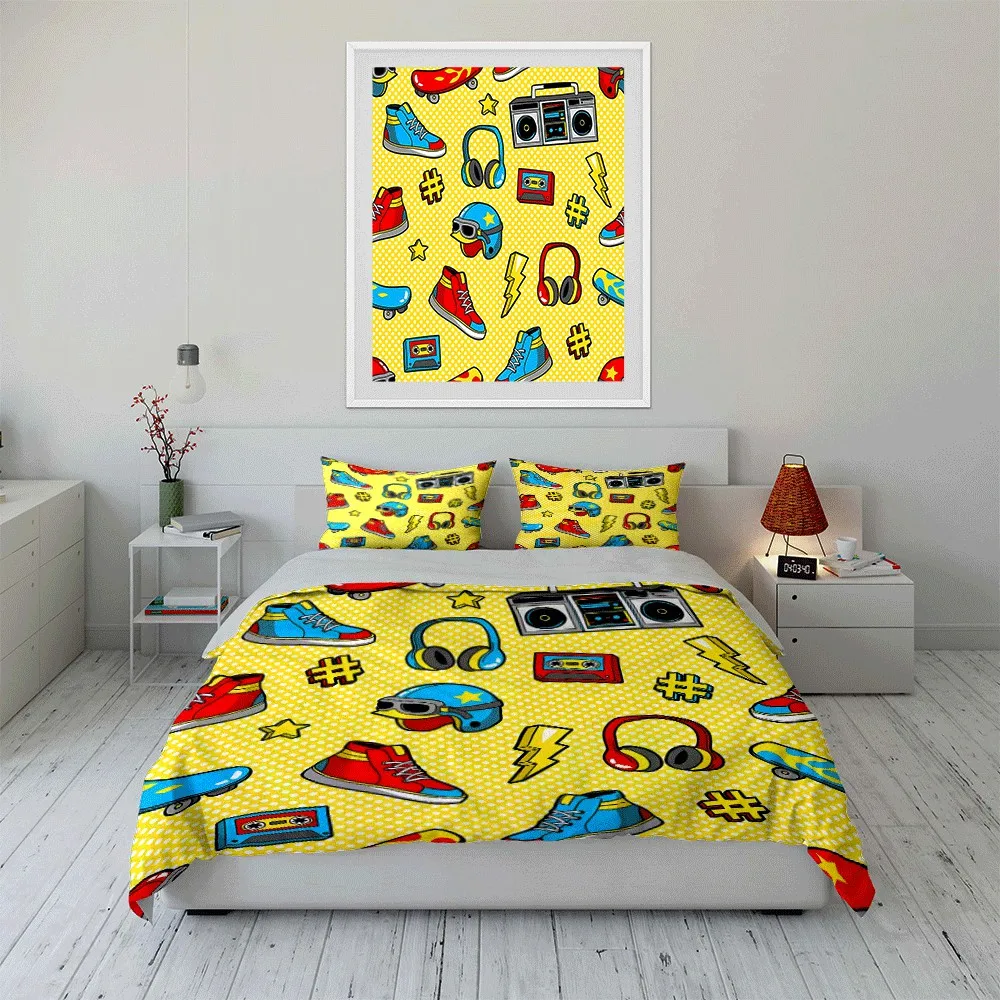 Retro Skateboard Style Essentials Exquisite three-piece bedding set gift for kids and adults
