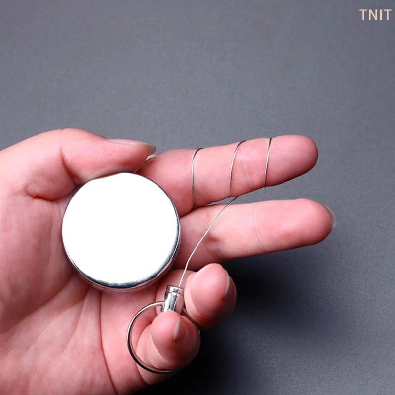 [J] Retractable Metal Wire Keychain Pull Badge Reel ID Lanyard Name Tag Card Badge Easy-to-pull Buckle Rope Elastic Key Ring