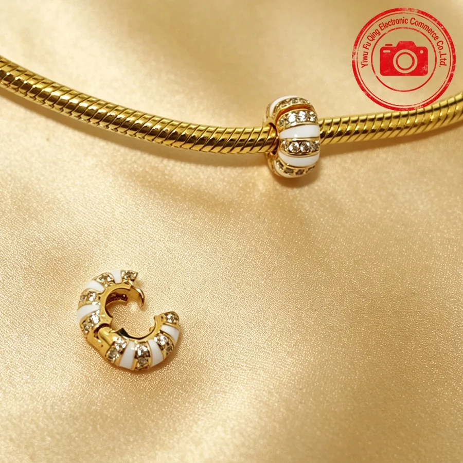 Bestseller Goldene Anhänger DIY Schmuckgeschenke Handgeschriebener Liebesbrief mit Amorherz Rosa Runde Clip-Perlen Passend für Original-Armbänder
