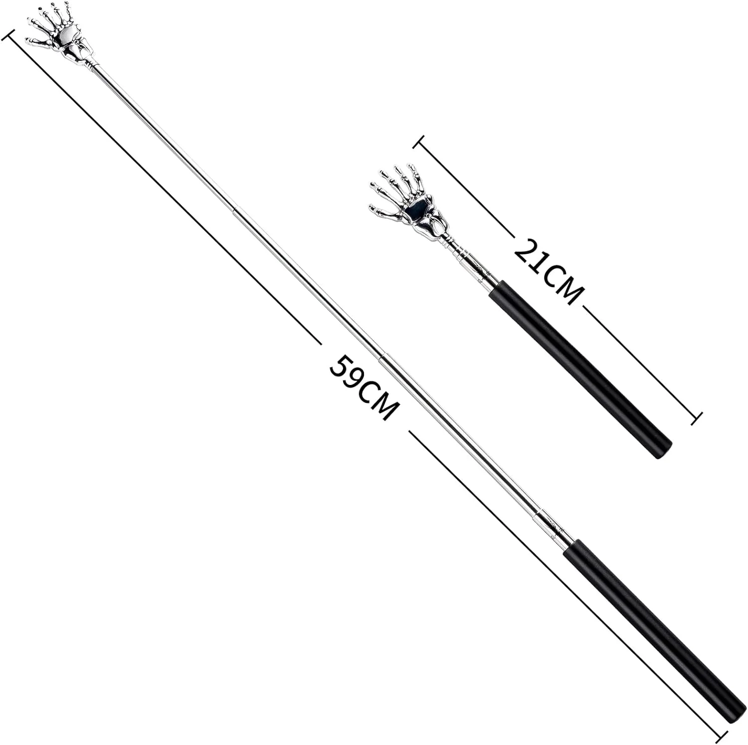 Draagbare Uitschuifbare Telescopische Skelet Handmetalen Rugkrabbers/Handmassageapparaat/Backslap Met Rubberen Handgrepen