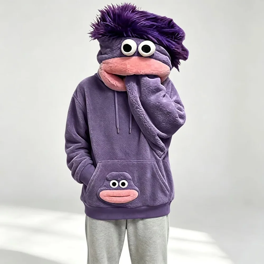 Sudadera con capucha de peluche de monstruo de boca grande y divertido, disfraz de cosplay para Halloween, carnaval, novedad, unisex.