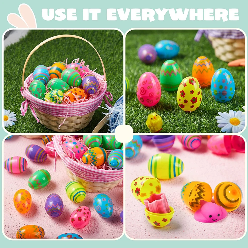 36PCS Printed Empty Stuffers Fillable Easter Eggs Plastic Eggs Bulks Easter Basket Filling Party Favors Classroom Prize Supplies