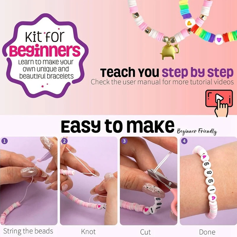 Klei kralen armband maken kit voor beginners, vriendschap preppy polymeer kralen voor armbanden sieraden maken kit