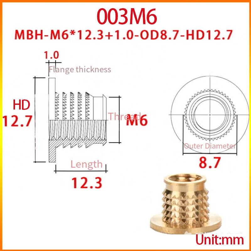 M3 M4 M5 M6 Kaltpress-Rändel-Stachel-Messinginsätze, Flanschmuttern für Kunststoff-Holz-Gewindemuttern, Anti-Pullout-Kupfermuttern – Detail 12