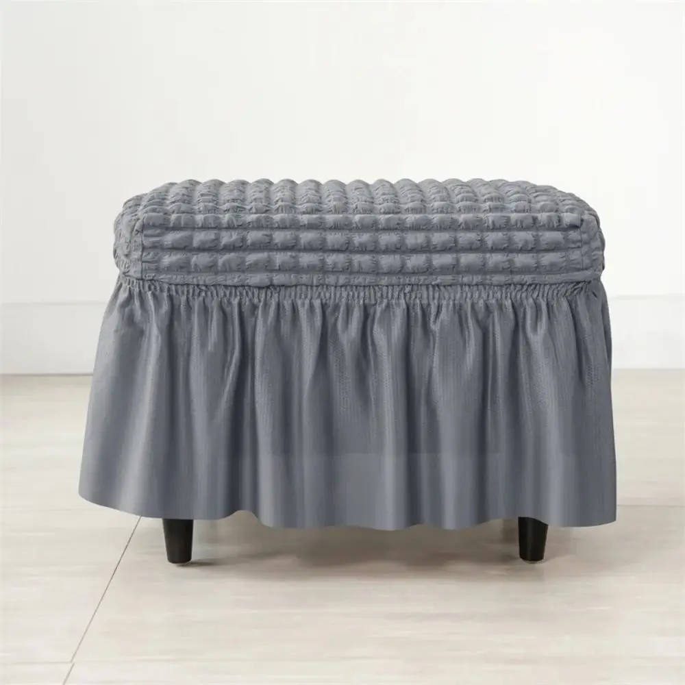 Decor Seat Universal Stool Cover Seersucker Solid Color Ottoman Cover Elastic Band Soft Footrest Slipcover Home Decor