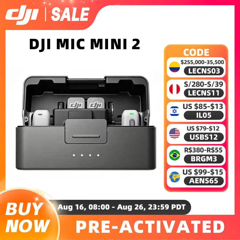 Microfone Sem Fio DJI Mic Mini 2 com 48 Horas de Duração e Economia de Energia, Três Predefinições de Tonalidade de Voz, Cancelamento de Ruído em Dois Níveis