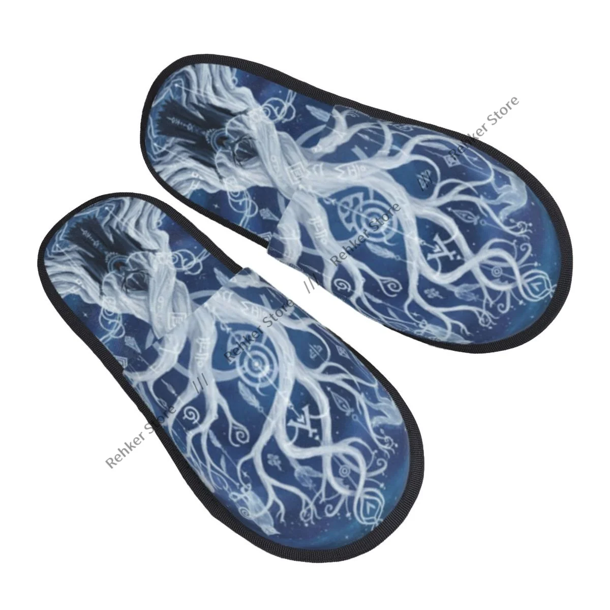 Soft Slippers Magic Tree With Man And Deer In The Forest Non-Slip Floor Indoor Home Furry Slippers Shoes For Bedroom