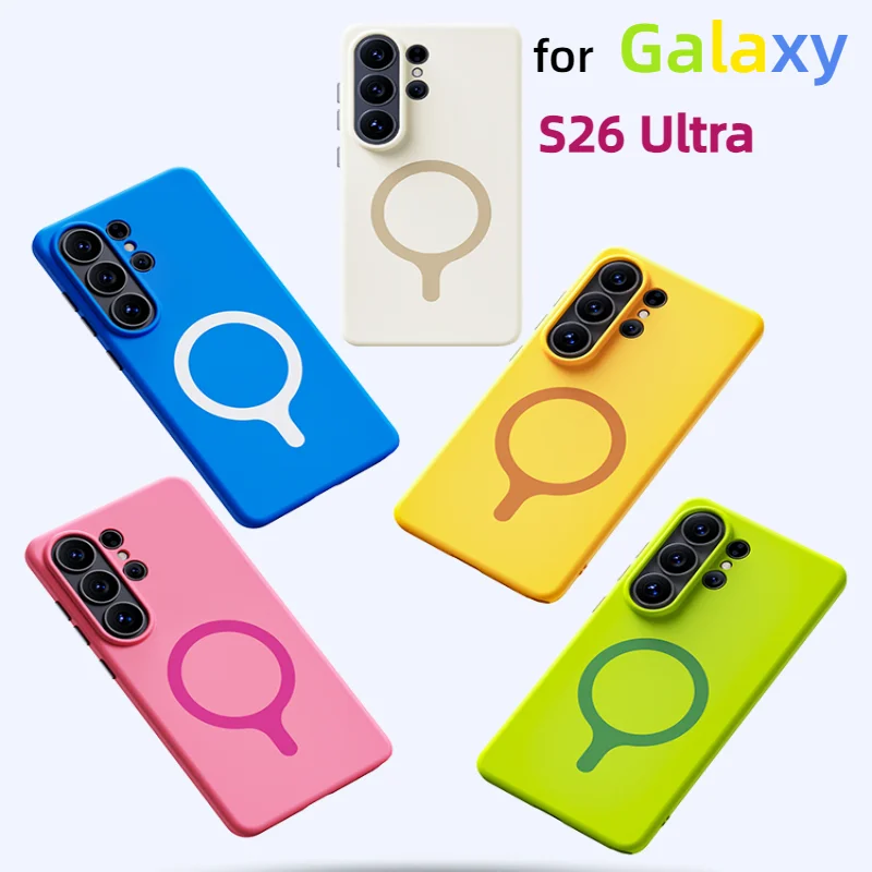 Fashion Dopamine Color Liquid Silicone Skin Feel Magnetic Case for Samsung Galaxy S24 S25 S26 Ultra for Magsafe Anti-drop Cover