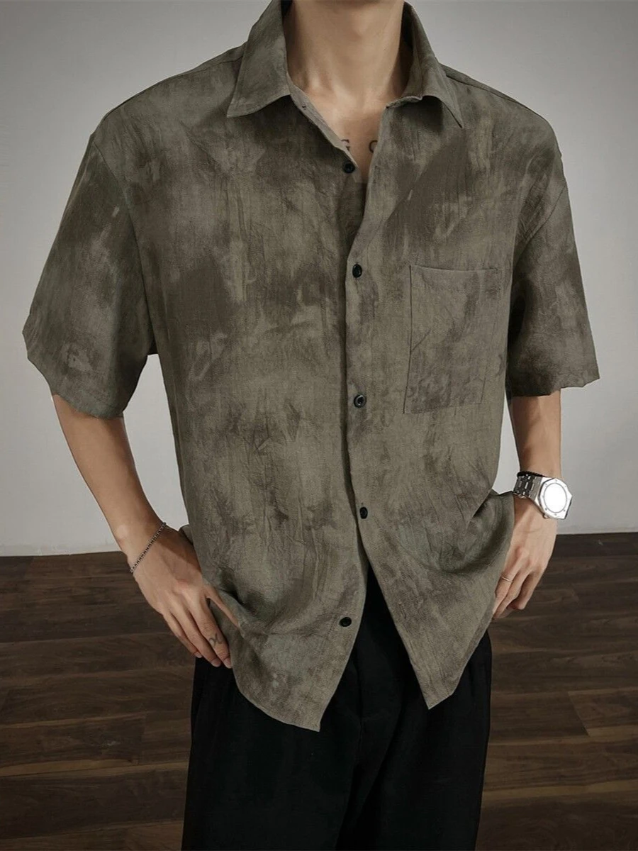 

Vintage Men's Holiday Beach Shirt Printed Short Sleeve Loose Fit Lapel Neck Casual Shirt Breathable Lightweight Daily All Match
