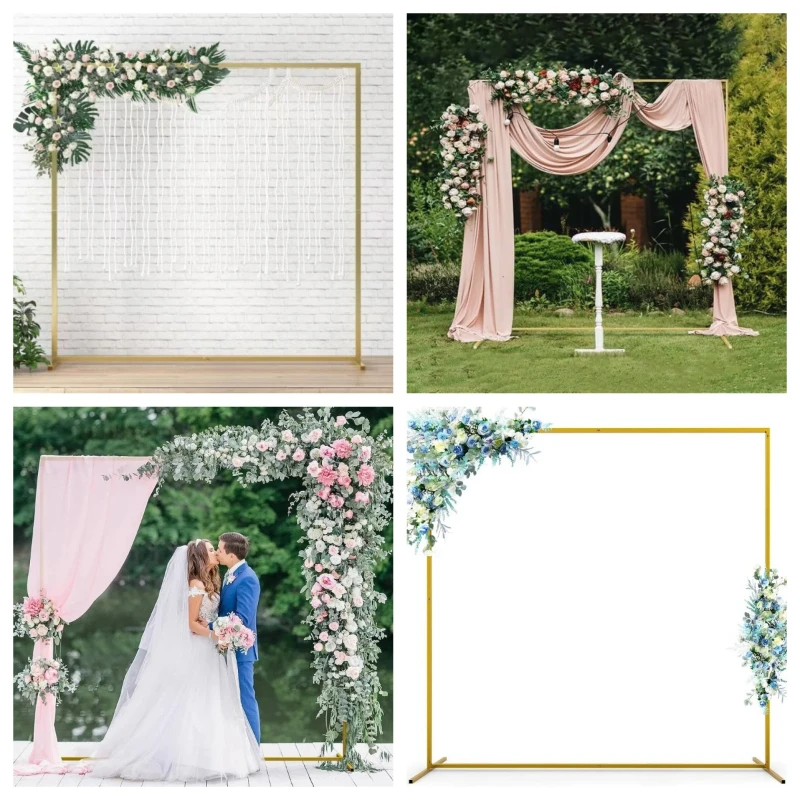 

Metal Square Wedding Arch Backdrop Curtain Flower Frame balloon Stand Party Garden Decoration Photography props Easy Assembly