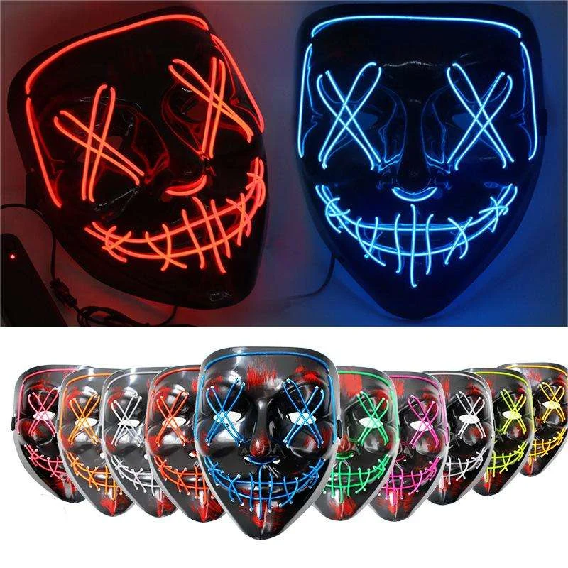 1/2/5pcs Halloween Neon Purge Mask Masquerade Mask Glow in The Dark Scary Mask Horror Ghost Face Mask Party Decoration