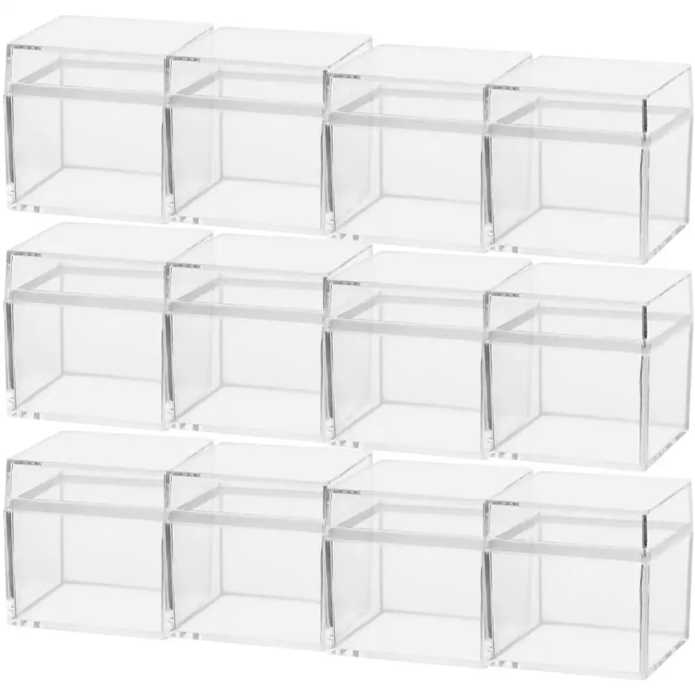 

12 Pcs Square Storage Box Bins Clear Candy Containers Transparent Packing Boxes Gift Holder Display Case Favor Packaging Safe