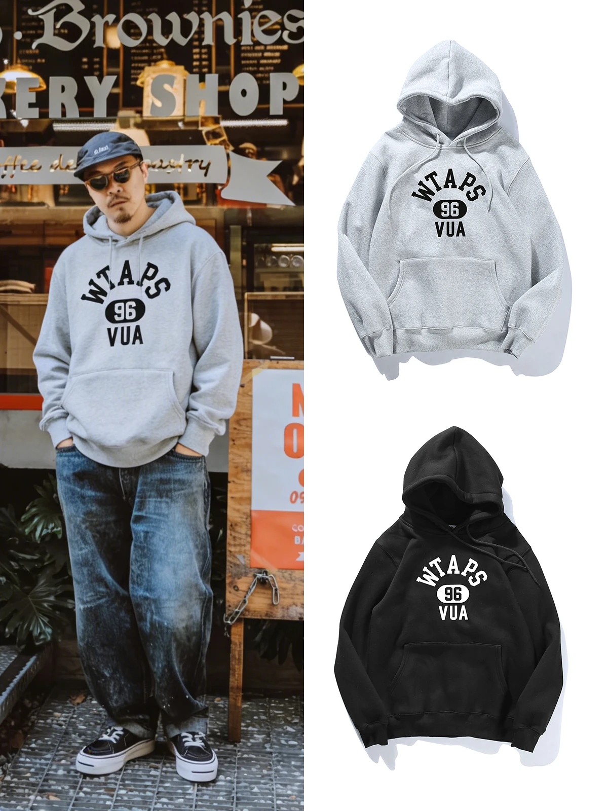 

Японская толстовка WTAPS с капюшоном, на флисовой подкладке, с принтом, для пар, оверсайз, повседневная уличная одежда, с длинными рукавами