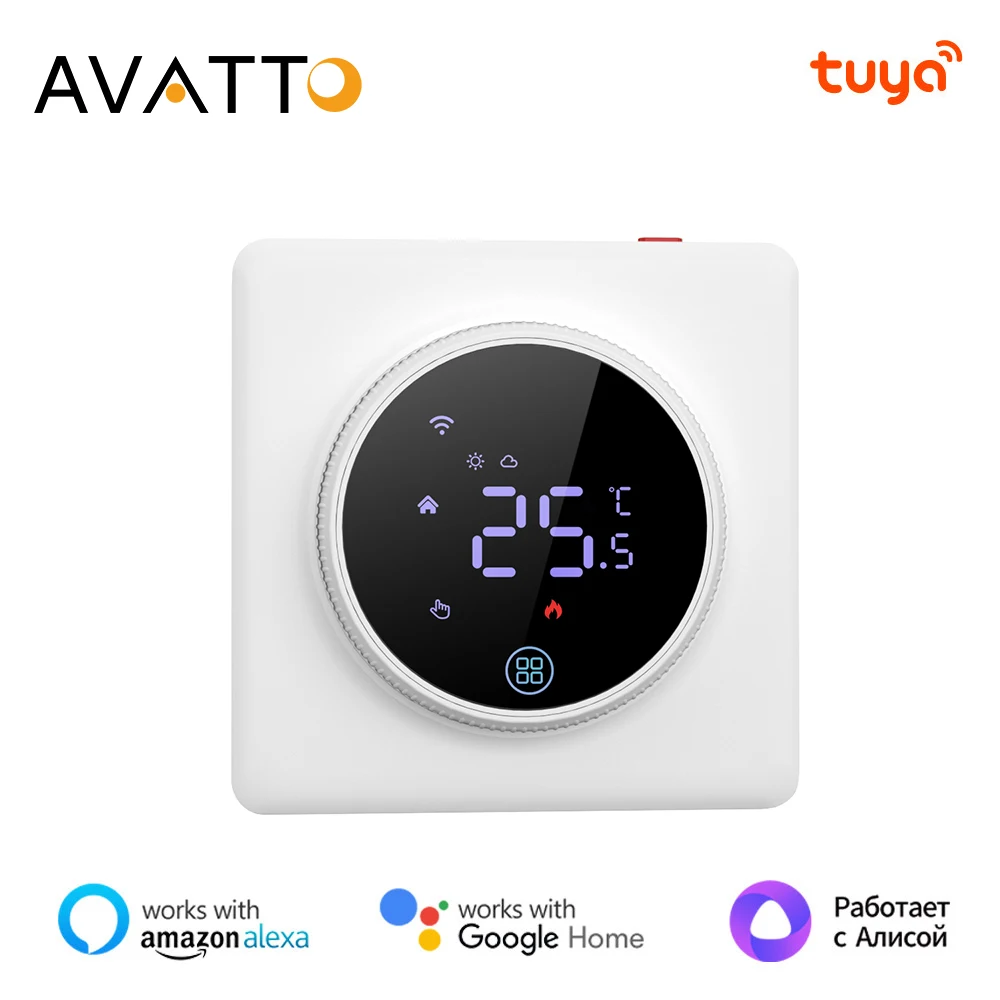 

AVATTO Tuya WiFi ультратонкий термостат с умной ручкой, электрический контроллер водяного/газового котла с подогревом пола для Google Home, Alexa