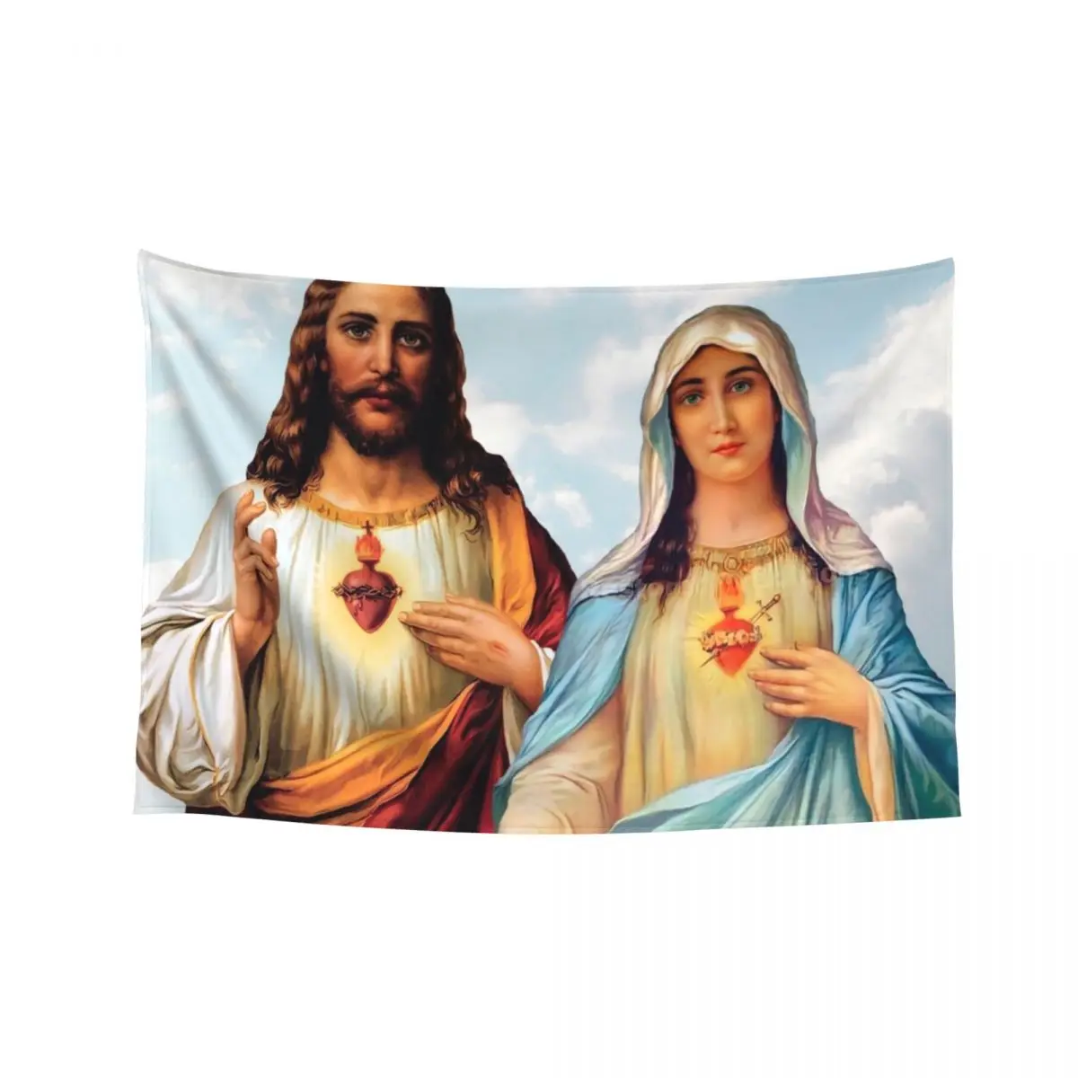 

Sacred and Immaculate Hearts - III (Jesus and Mary) sky background Tapestry House Decoration Bedroom Deco Tapestry