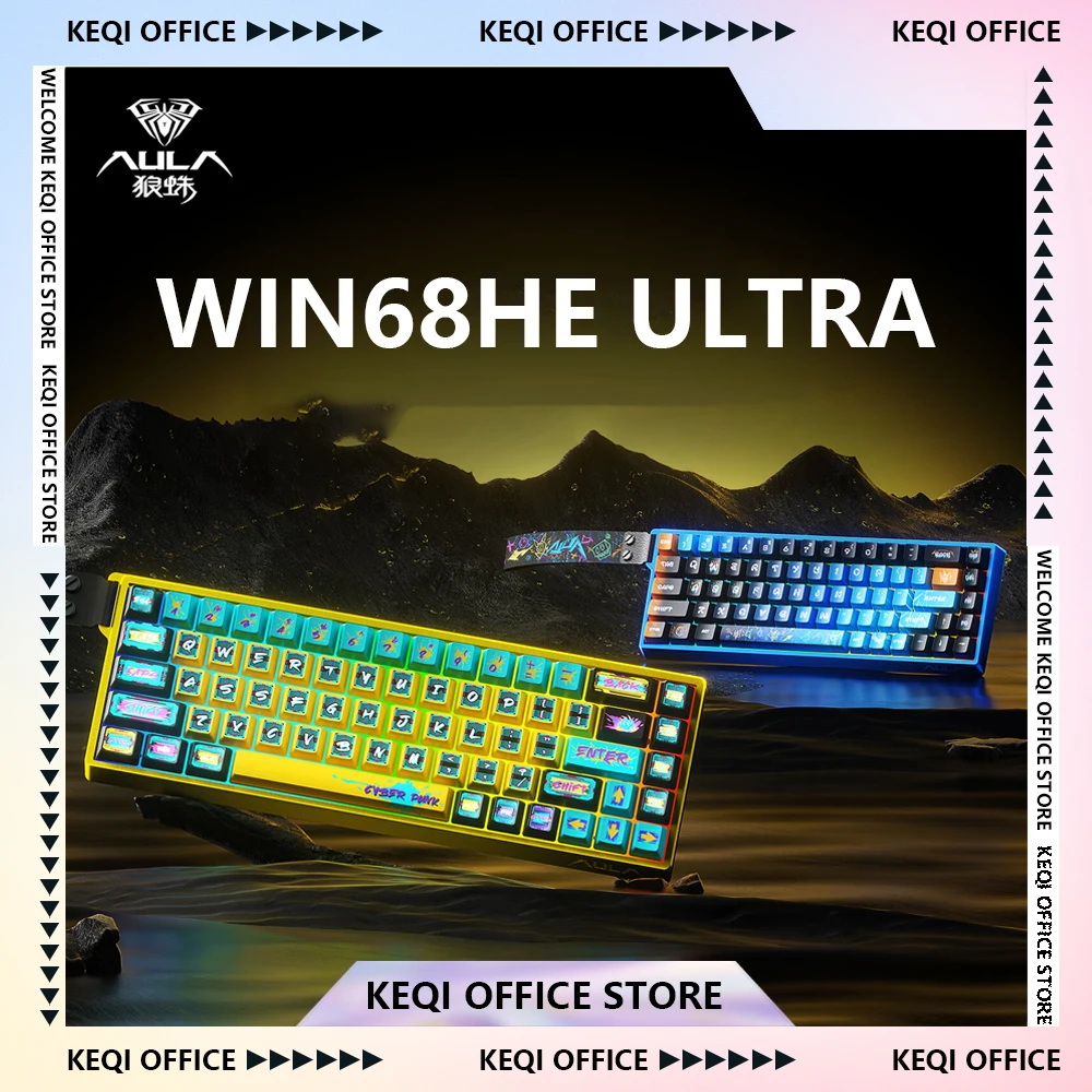 

AULA WIN68HE Ultra игровая клавиатура, проводная алюминиевая RGB-магнитная переключатель, индивидуальная механическая клавиатура для киберспорта, аксессуары для ПК, подарки
