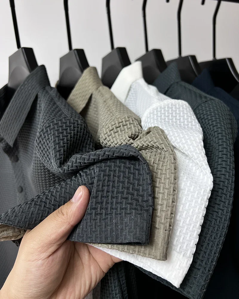 Sommer Neue männer Lop-up Hohl kurzarm Polo-Shirt Eis Seide Marke Kleidung Atmungsaktive Business-Mode T-Shirt männlichen Bis 6XL – Detail 6