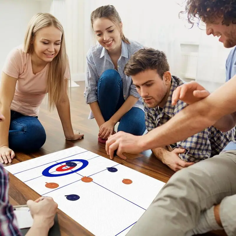 Tabletop Curling Game Family Fun Board Games for Kids & Adults with 8/16Rollers & Shuffleboard Pucks