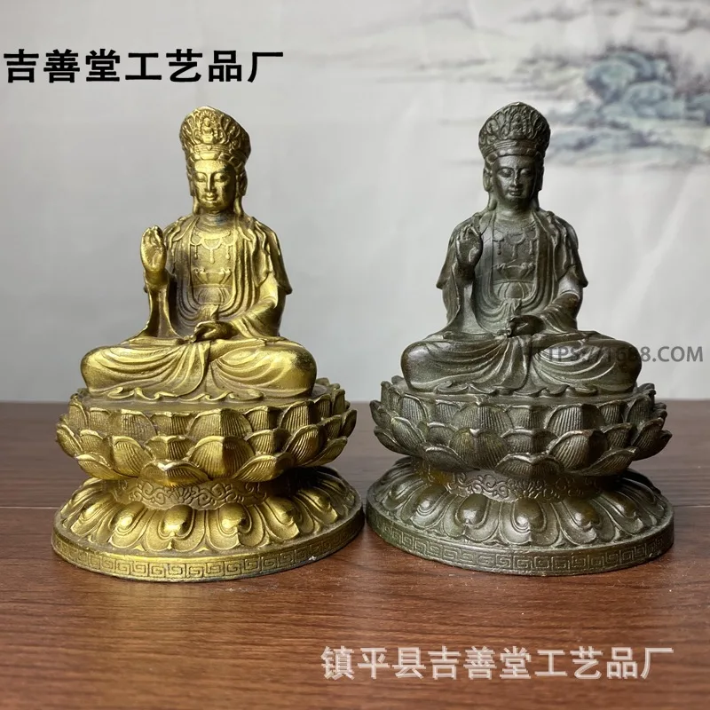 Buddha ornament, antique-style alloy statue of sitting on a lotus, home decoration, South Sea Guanyin sta