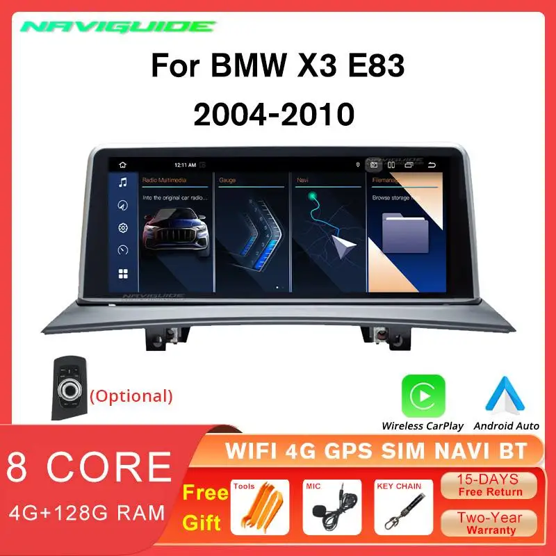 

NAVIGUIDE 10.25" Carplay 4G+128G Car Multimedia Player For BMW X3 E83 2004-2010 No Screen Idrive system Car Radio GPS Navigation