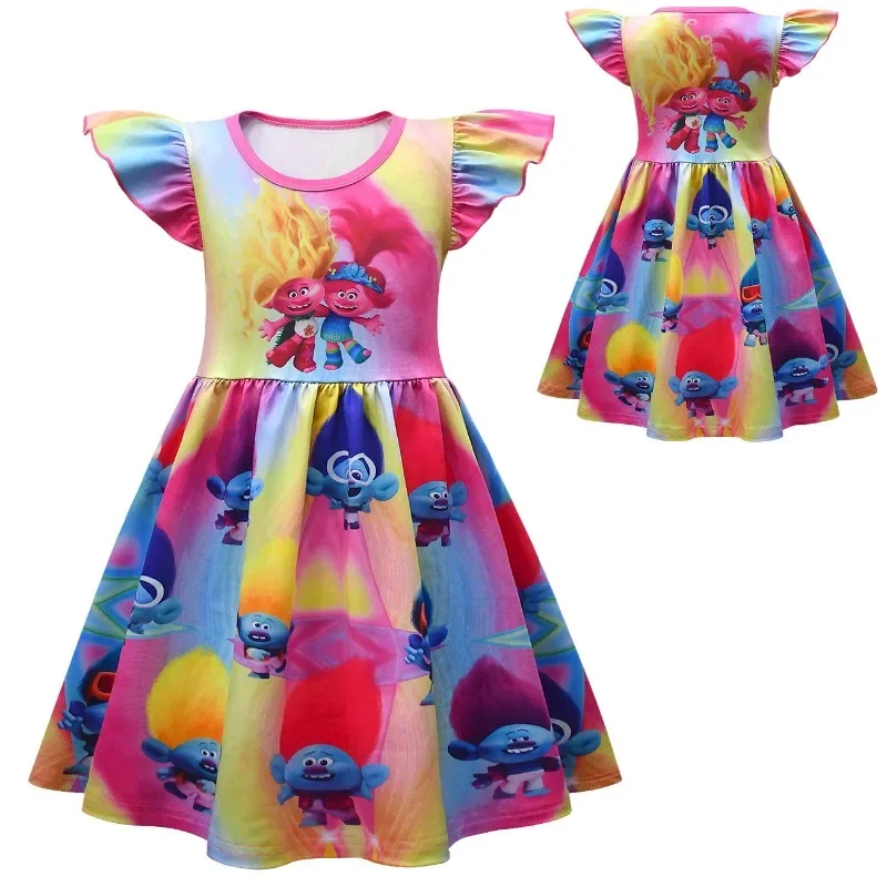 Trolls 3 kids dresses for girls princess costume Kids Cosplay trolls poppy party dress Vestido sensor princess girl clothing