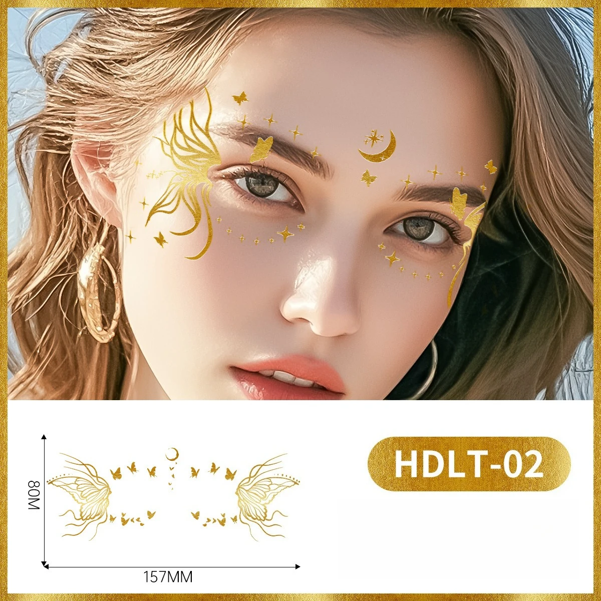 6 Sheets Gold Glitter Butterfly Eye Temporary Tattoo Stickers Waterproof Face Body Art for Party Festival Makeup Decoration Gift
