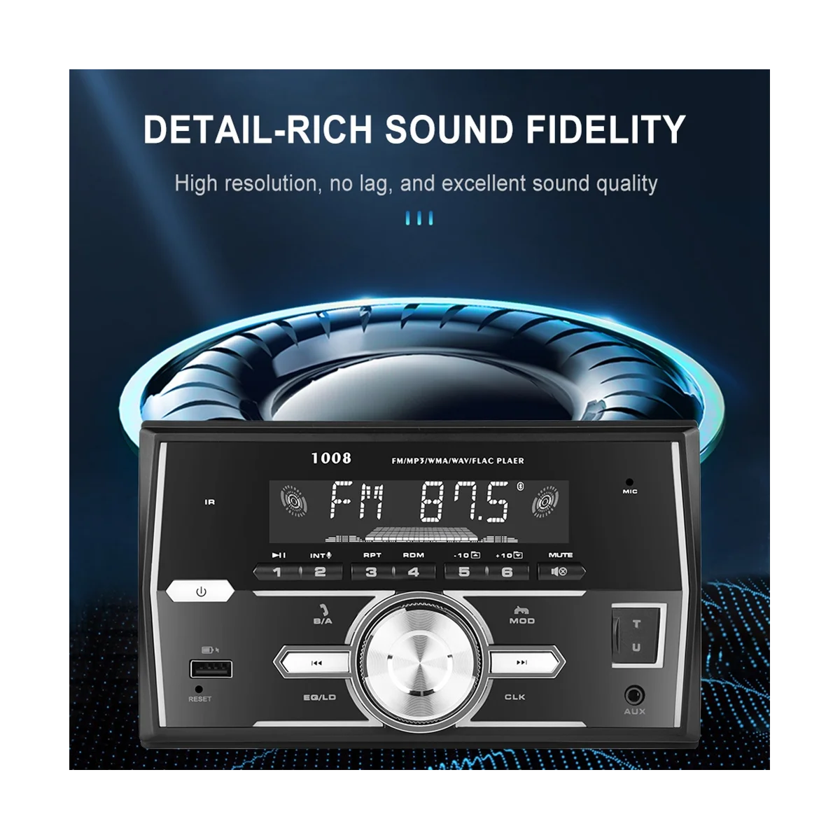 

2Din Car Radio Stereo Player Digital Bluetooth MP3 Player FM Audio 12V Stereo Music USB/SD EQ Colorful Charger