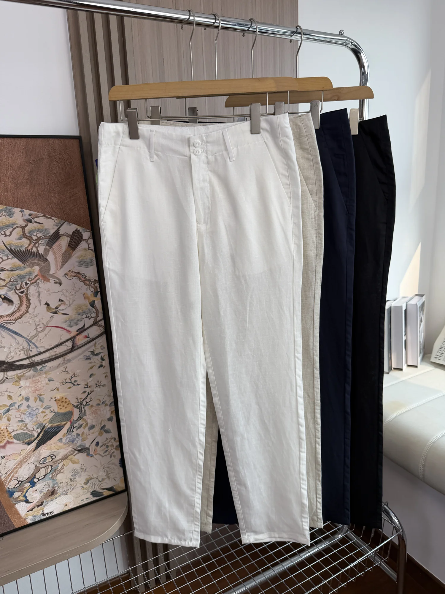 Men's Lightweight Comfortable Breathable Summer Casual Linen Pants Straight Leg mid Waist Versatile Stylish Everyday Wear