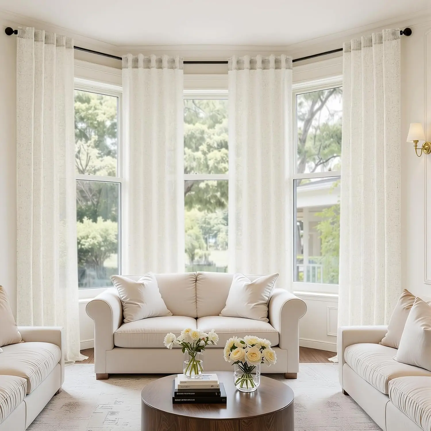 Linen Curtains 108 Inch Long 4 Panels Light Filtering Window Drapes with Rod Pocket Back Tab for Living Room Bedroom Farmhouse