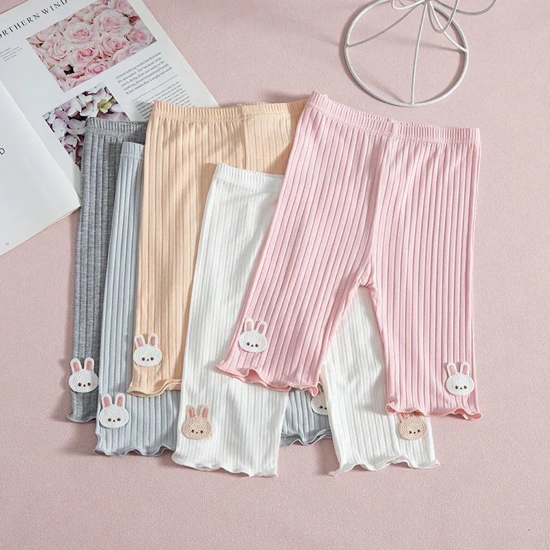 

Girls Knee Length Leggings Slim Short Pants Teens Cartoon Rabbit Five-point Trousers 2024 Summer 3 To 12Yrs Children's Clothes