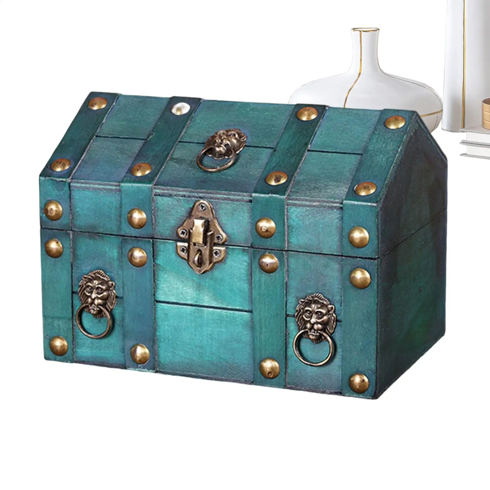 

Винтажный органайзер для хранения, сундук с замком, ручной работы, зеленый, винтажный шкатулка для хранения памятных вещей, для женщин, мам, дома, спальни, настольный